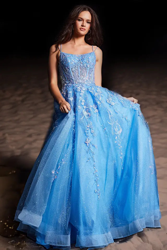 sachin and babi light blue dress Jovani 45335 Short Homecoming Dress With Lace-Embroidered Bodice – The Gown  Galleria main image 0