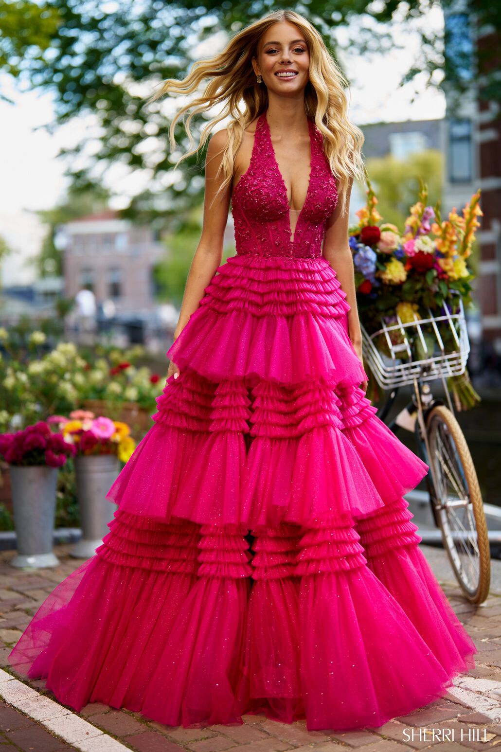 sherri hill pink tiered dress Sherri Hill 57820 Prom Dress