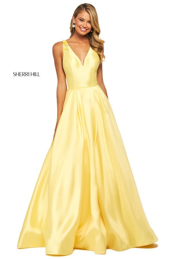 floral yellow dress Ruffled Long A-Line Prom Dress with Cut Out Yellow / 4