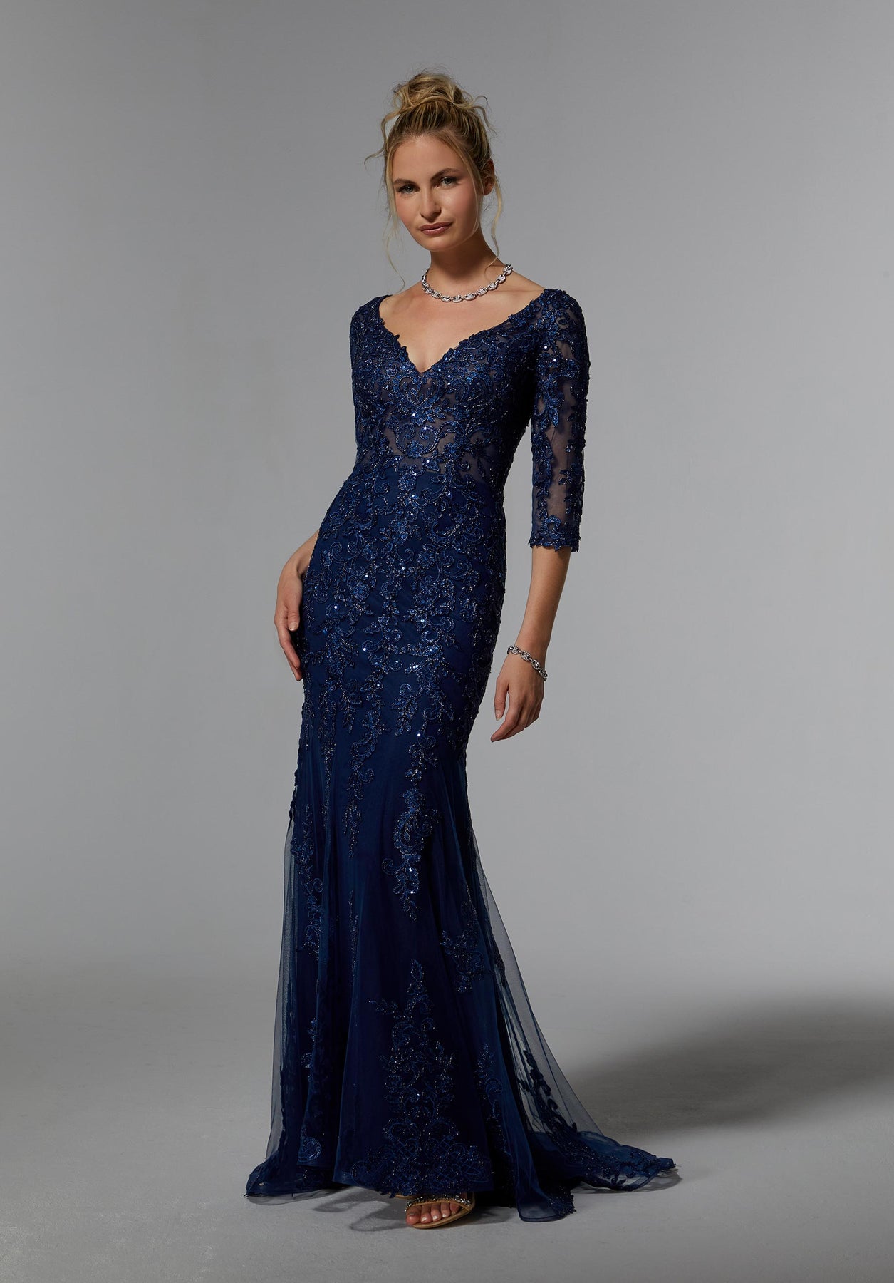 One Shoulder Allover Lace Evening Gown