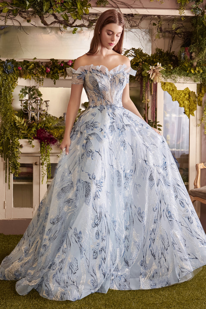 Andrea & Leo A1021 Butterfly Appliques Layered Tulle Ball Gown 12 / Blue